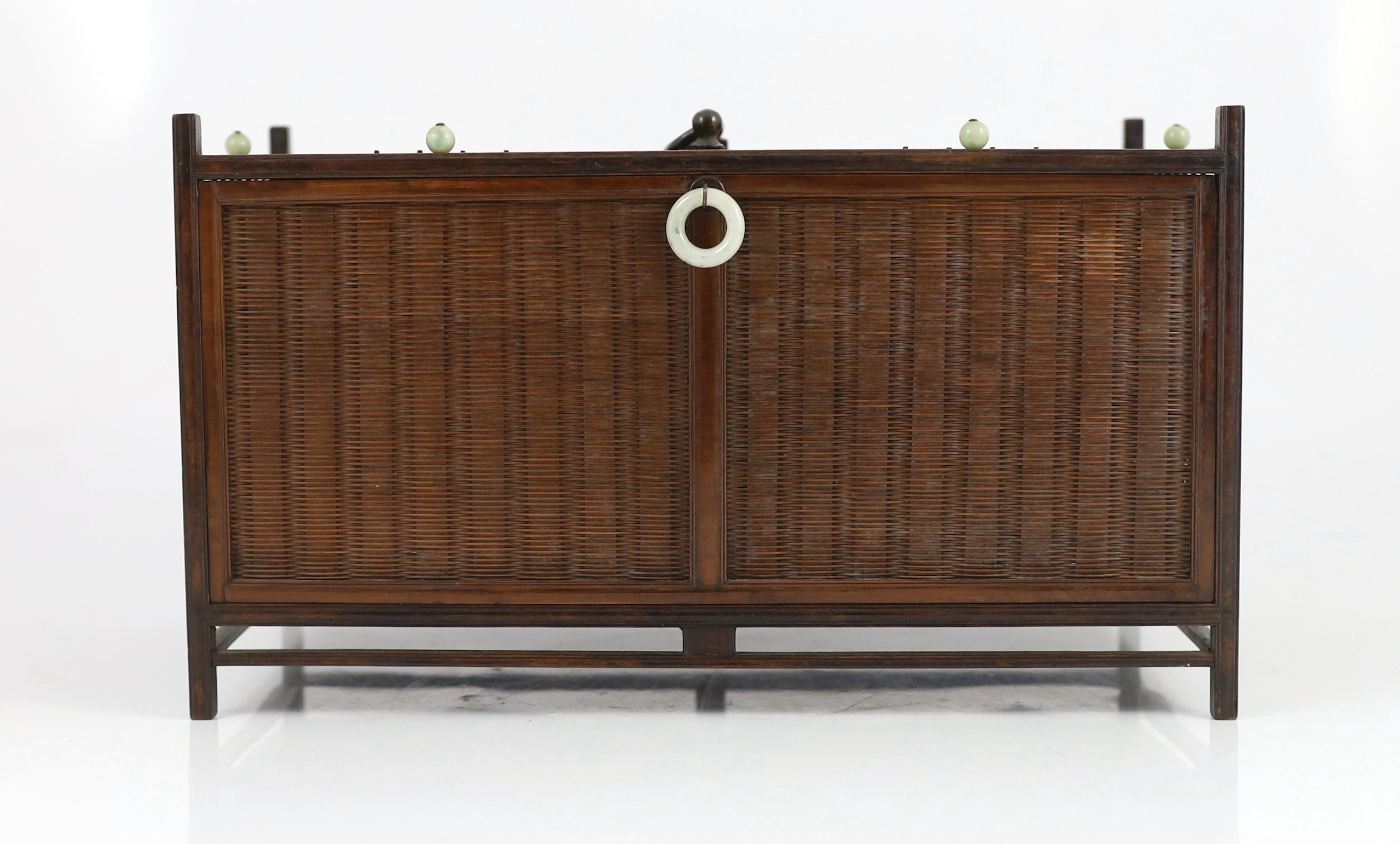 A Chinese wood and bamboo bird cage, late 19th century